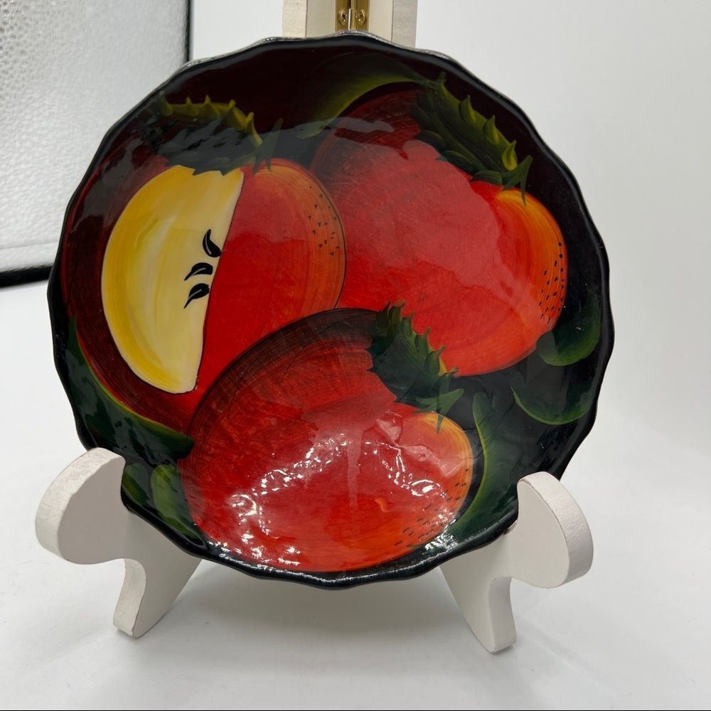 MEXICAN CERAMIC HANGING BOWL FOLK ART HAND MADE/PAINTED GLAZED COLLECTIBLE CLAY
